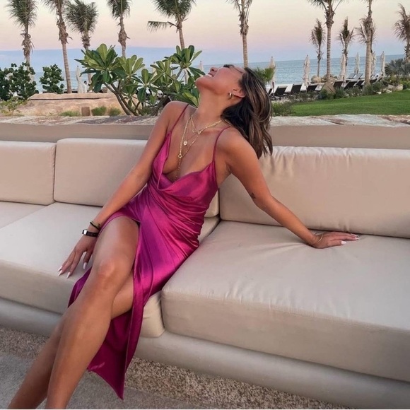 LIONESS Magenta Walk The Line Satin Midi Dress Size XXL - Picture 3 of 15